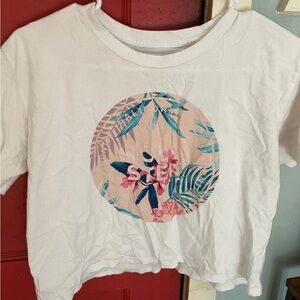 White Hollister Crop Top with Tropical Print